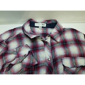 Kut from the Kloth‎ Womens Plaid Snap Front Shirt XSP Petite Long Sleeve